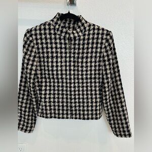 Kasper Black and White Houndstooth Cropped Jacket